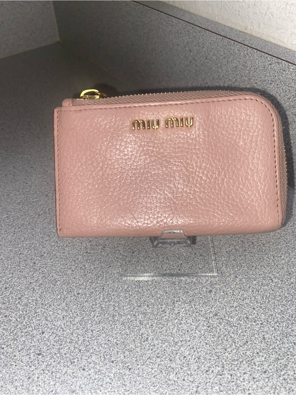 Miu Miu Pink Pebbled Leather L-Zip Coin Wallet Purse Made in Italy